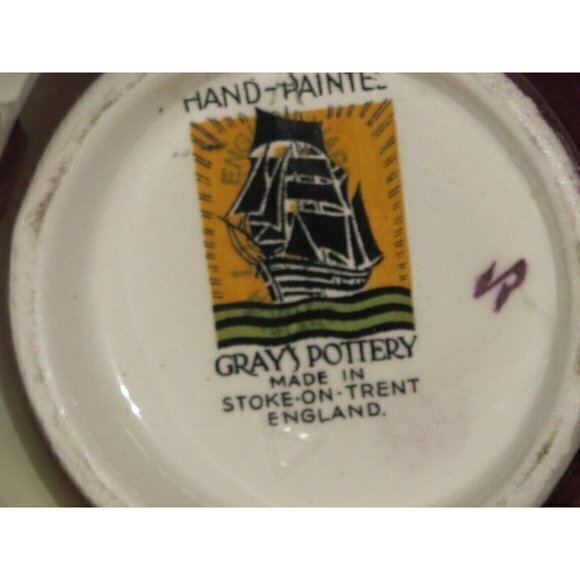 Gray's Pottery Copper Lusterware Creamer Leaves Pink Flower 3.5" 8oz. - Picture 3 of 3